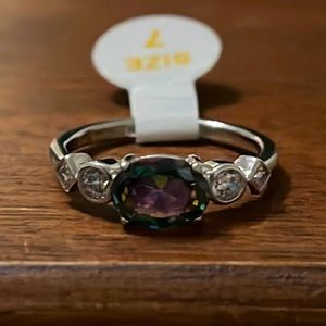 Brand NEW 925 Sterling Silver with Lab Created Rainbow Topaz and Diamond Stones.